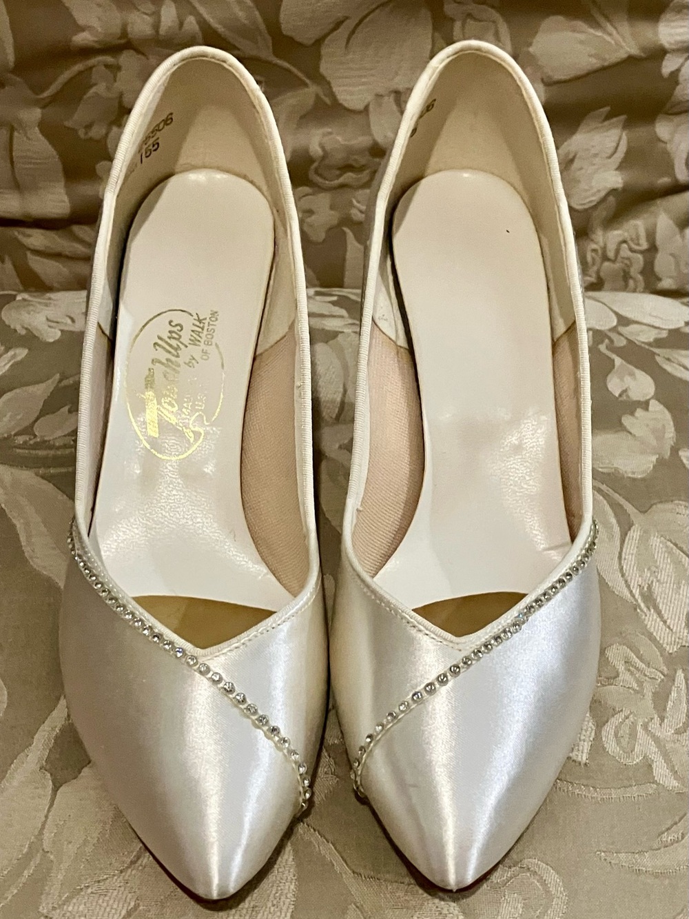 Touch Ups Pearl Satin Pointed Toe Pumps with Rhinestone Accent